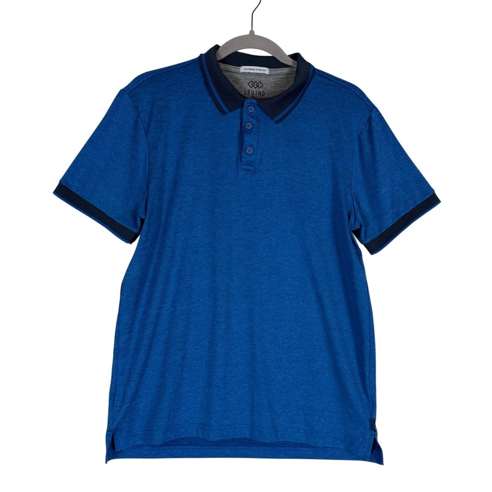 LEG3ND Polo Shirt Mens Medium Blue Solid Short Sleeve Extreme Stretch Golf